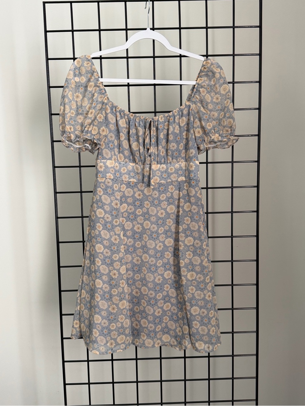 Altar'd State Blue Floral Puff-Sleeve Square-Neck Dress